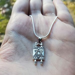 Sterling Silver Star of David Torah Pendant Necklace - Silver